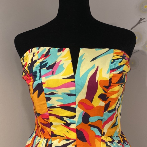 Vintage 90s Y2K NICOLE MILLER Strapless Cocktail Dress Tropical Floral Print XS - Picture 3 of 7